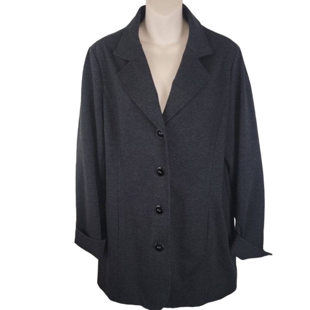 Chico's charcoal ponte knit Long line jacket coat blazer 2 (large)